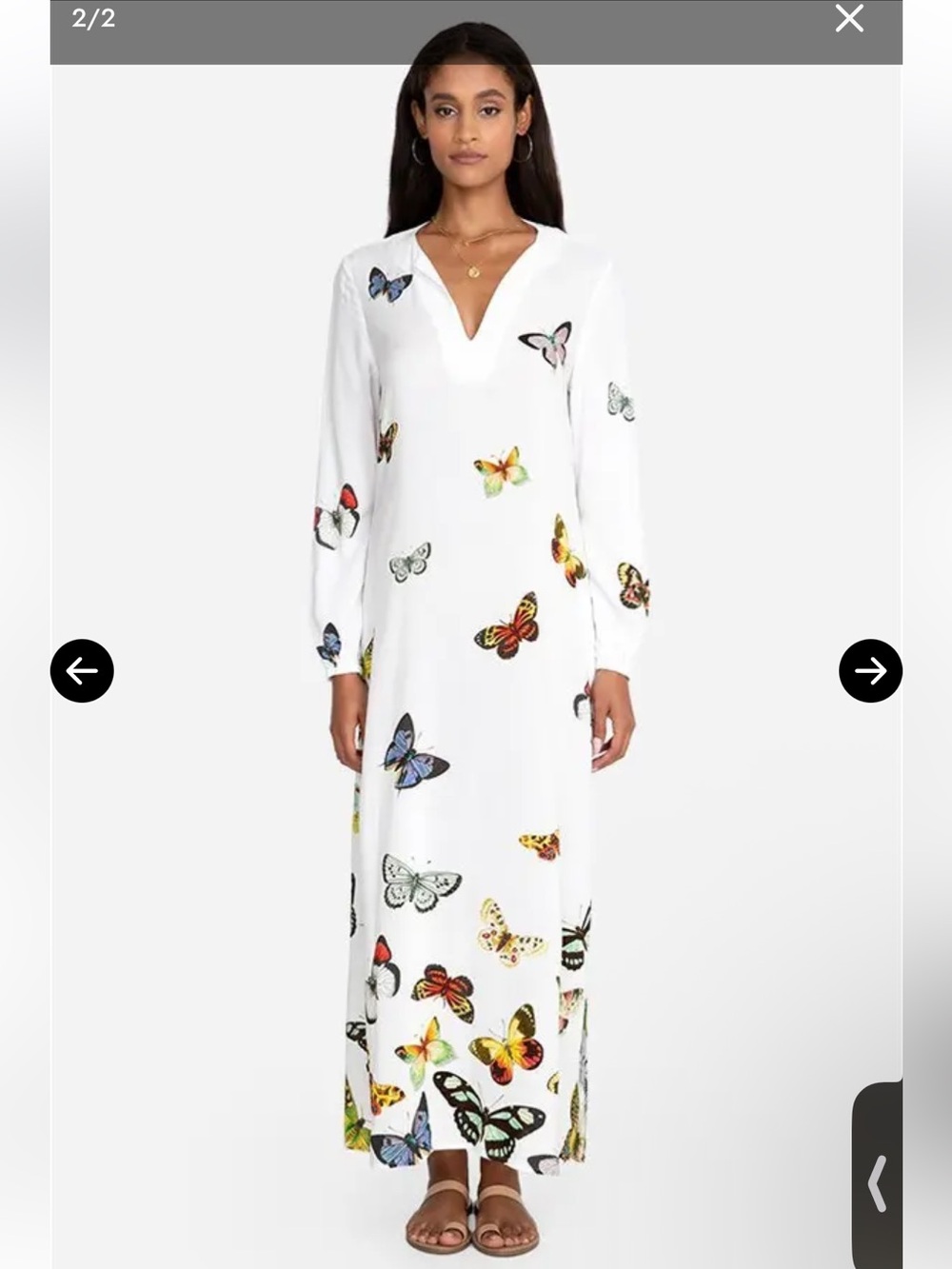 Johnny Was Mariposa long kaftan White Maxi Dress with Multicolor Butterfly Print